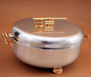 Recipiente para calentar comida tipo buffet, color negro mate, base de malla metálica, tapa redonda con caligrafía árabe, para catering, Ramadán - Product Image 4