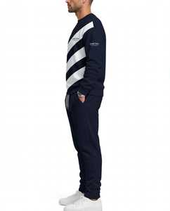 ONETEN APPAREL Sudadera de cuello redondo a rayas blancas y azules para hombre, jersey informal de manga larga - Product Image 3