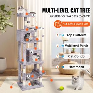 Albero per Gatti da Interno da 160 cm con 2 Cucce, Tiragraffi in Sisal, Amaca e Piattaforme per il Salto, Ideale per Gatti di Taglia Grande - Product Image 2
