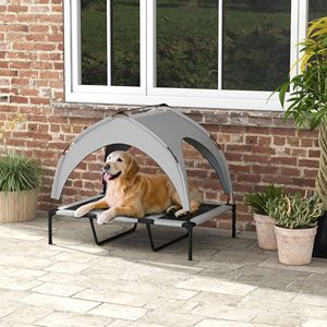 Cuccia rialzata per cani 107x76x94 cm con tettoia in rete traspirante, lettino per animali domestici da esterno per campeggio, lavabile e confortevole - Product Image 2