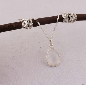 925 Sterling Silver Crystal Pendant Natural Clear Quartz Gemstone <b>Necklace</b> Handmade Artisan Jewelry Wholesale Vintage <b>Boho</b> Style - Product Image 6
