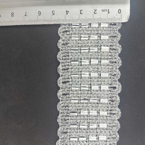 Modern Silver Metallic Bugle Bead <b>Lace</b> Trim With 4.5cm Width Luxury Style for Fashion Dresses - Product Image 2