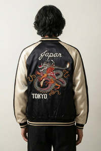 Tokyo Dragon Sukajan 'Raijin No Tora' Varsity <b>Jacket</b> Unisex <b>Patchwork</b> Winter Thin Souvenir Coated Hooded Men's - Product Image 5