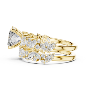 Anillo clásico de oro amarillo macizo de 14 quilates con diamantes cultivados en laboratorio de corte Asscher-Marquise y redondo, anillo de boda para mujer - Product Image 2