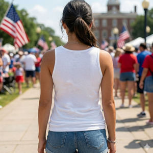 Camiseta sin Mangas Patriótica Personalizada para Mujer, Blanca, con Estampado Gráfico, Informal, para Verano - Product Image 2