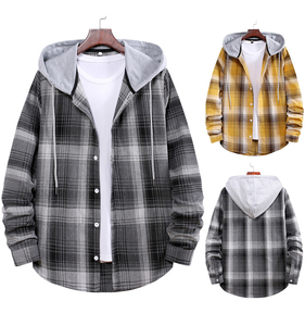 Wholesale <b>Mens</b> High Quality Eco-Friendly Windproof Casual Plaid Hooded <b>Flannel</b> Shirt <b>Jacket</b> Zipper Closure Long Sleeve Winter - Product Image 4