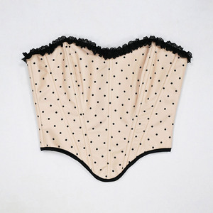 Corset en satin à pois pour femme avec bordure en dentelle, gaine amincissante à maintien moyen, lingerie respirante, bustier - Product Image 2