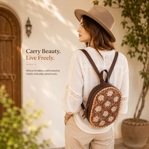 Hand Tooled Floral Carved Leather Women's <b>Backpack</b> Genuine Leather Western <b>Backpack</b> <b>Purse</b> Handmade Fashion Travel Style Bagpack - Product Image 4