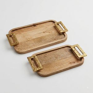 Bandeja Rectangular de Madera para Servir con Asas de Metal con Diseño de Plumas, Plato Rústico de Madera de Mango para Comida, Venta al por Mayor - Product Image 6