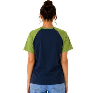 เสื้อยืดแขนสั้นคอกลมสีกรมท่าและสีเขียวมะนาวสำหรับผู้หญิง  แบบแร็กแลน  รับสกรีนโลโก้  ผลิตจากผ้าโพลีเอสเตอร์ผสมคอตตอน  สไตล์ลำลองสำหรับฤดูร้อน  รับผลิตเสื้อผ้าแบบ OEM - Product Image 2
