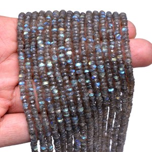AAA+ Labradorite 5mm Rondelle Faceted <b>Beads</b> Natural High <b>Blue</b> Fire Labradorite Semi Precious Gemstone <b>Beads</b> For Jewelry Making - Product Image 2