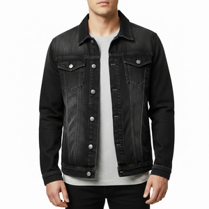 Veste en jean noire personnalisée avec logo pour homme, style classique vintage délavé, coupe ajustée, vente en gros - Product Image 1