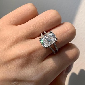 Anillo de compromiso de doble banda con diamante de laboratorio alargado de 4.0CT, anillo clásico brillante para novia, anillo de promesa delicado - Product Image 2