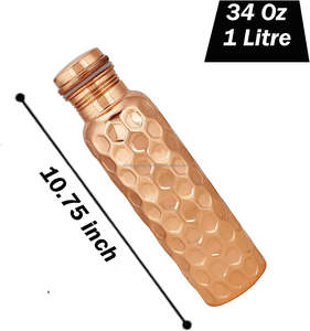 Recipiente de Cobre Ayurvédico 100% Puro de 34 oz con Acabado Martillado de Diamante, Botella de Bebidas de Cobre Metálico con Tapa Hermética de Vidrio - Product Image 3
