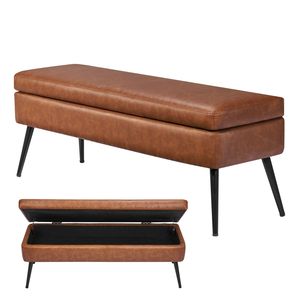 Panca contenitore moderna in similpelle con gambe in metallo per ingresso o hotel, panca imbottita per scarpe - Product Image 1