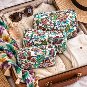 3 Piece Floral Printed Cotton Quilted Makeup <b>Bag</b> Set Wholesale Travel Cosmetic Pouches Zipper <b>Toiletry</b> Storage <b>Bags</b> for <b>Women</b> - Product Image 5
