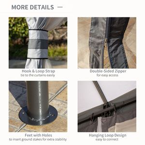 Gazebo Moderno 10x12 con Tettoia Ventilata e Pareti Laterali con Cerniera, Struttura in Acciaio Grigia per Cortile, Uso Esterno, Palo in Alluminio, Arredamento da Esterno - Product Image 6