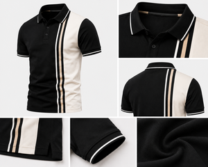Mens Contrast Panel Polo Shirt Modern Stripe Design Short Sleeve Premium Pique Polo Shirt OEM ODM Supplier - Product Image 5