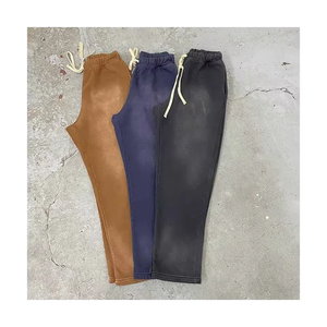 Pantalon de survêtement en coton noir pour homme, taille élastique avec cordon de serrage, poches latérales, respirant, automne - Product Image 2