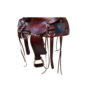 Western Dark Brown Leather Barrel Horse Saddle Floral Hand Tooled Padded Seat Latigo Straps Tack Set 10"-18" Inch LLT - Product Image 2