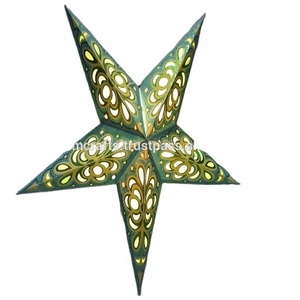 Lámparas de Papel con Diseño de Flores Impresas con Purpurina, Hechas a Mano en India, Lámparas de Estrella de 5 Puntas, Decoración Tradicional de Navidad, Venta al por Mayor - Product Image 2