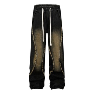 Pantalon de jogging noir pour homme avec cordon de serrage et détails frangés, pantalon streetwear tendance pour les loisirs, la culture hip-hop et urbaine - Product Image 2