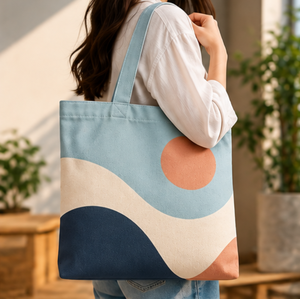 Bolsa de Tela con Estampado Geométrico y Asa Larga para el Hombro, Bolsa de Compras Reutilizable para Uso Diario - Product Image 4