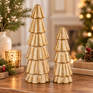 Juego de 2 centros de mesa de madera para árbol de Navidad, decoración para fiestas y cenas, tallados a mano, precio de oferta, personalizados en dorado - Product Image 1