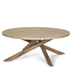 Premium Solid Mango Wooden Light Brown Finish Round Shape With Durable Cross <b>Legged</b> Home Living Room Center Sofa <b>Coffee</b> <b>Table</b> - Product Image 1