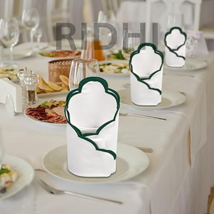 Serviettes en coton blanc pur Ridhi Wholesale 18x18 pouces avec broderie verte festonnée, réutilisables pour les mariages, les fêtes, les événements, la décoration de la maison - Product Image 3