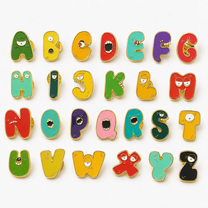Custom metal alphabet enamel pins in cute <b>letter</b> badges style - Product Image 3