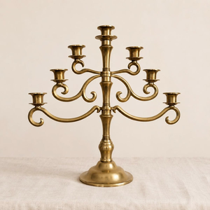 Silver vintage four <b>light</b> metal candelabra featuring hanging clear crystal prisms, available at wholesale prices. - Product Image 5