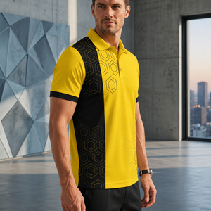 Camiseta Polo Sublimada Personalizada para Hombre, Manga Corta, Secado Rápido, Informal, Amarilla y Negra con Estampado - Product Image 3