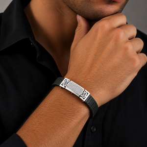 925 Sterling <b>Silver</b> Black Link Bracelet Cubic Zirconia High Polish Geometric <b>Mens</b> <b>Bangle</b> Modern Design for Wedding Party Daily W - Product Image 4