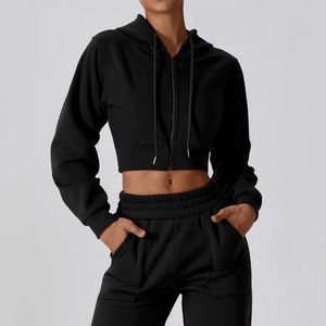 Custom Plus Size Womens Oversized Crop Hoodie Breathable Long Sleeve Sweatshirt Streetwear <b>Winter</b> <b>Top</b> New Arrival - Product Image 1
