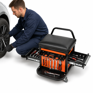 Chariot à outils robuste avec siège roulant, rangement d'outils en acier, équipement de garage et d'atelier, ajustement universel, rouge/orange GAPGAR026 - Product Image 1