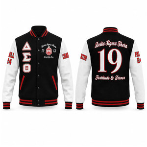 Delta Sigma Theta Varsity Jacket Black Red Embroidered Letterman Men's Casual Autumn Baseball <b>Coat</b> - Product Image 1