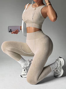 Ensemble de yoga sans couture 2 pièces pour femme : Legging taille haute et crop top – Tenue de sport et fitness complète - Product Image 5