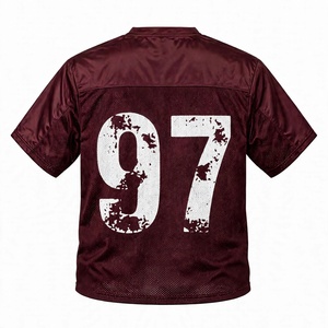 Camiseta de Fútbol de Malla Vintage Personalizada, Corte Holgado, Cuello en V, para Entrenamiento Atlético, Color Granate Oscuro XCVII - Product Image 5