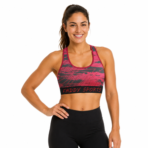 Custom Red Black Charcoal Grey Abstract Print Racerback Sports <b>Bra</b> High Support Women Gym Fitness Training Activewear Gym <b>Bra</b> - Product Image 1