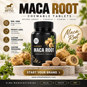 Suplemento de Extracto de Raíz de Maca Halal Elma Food, 60 Tabletas Masticables, Apoyo Energético para Hombres, Metabolismo, Circulación, GMP, HACCP - Product Image 1