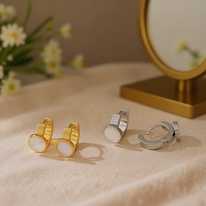 Orecchini Tz con Design a Conchiglia Rotonda in Acciaio Oro e Argento 6mm - Product Image 3