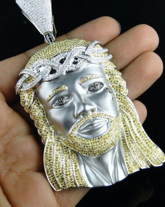 Pendentif Tête de Jésus, Pendentif Hip Hop, Pendentif en Argent 925 Plaqué Or, Pendentif de Foi Chrétienne, Bijou Religieux, Pendentif Bling pour Rappeur - Product Image 1