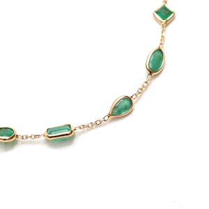 Natural Green Emerald Marquise Charm <b>Bracelet</b> in Solid 18K Yellow Gold Bezel Set Dangle <b>Gemstone</b> Chain with Gold Accents - Product Image 2