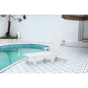 Chaise longue surdimensionnée à 5 positions en HDPE avec texture bois, transat d'extérieur avec roulettes pour se détendre - Product Image 1
