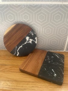 Handmade Wooden Marble <b>Table</b> <b>Coaster</b> Set Luxury Decorative Beverage Accessories for Kitchen Dining Area - Product Image 4
