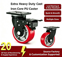 Roda Caster Ekstra Kuat 4/5/6/8/10/12 inci, Roda PU Inti Besi, Rumah Roda Berlapis Seng/ Cat Bubuk/ Cat Panggang, Putar & Tetap dengan Rem
