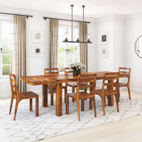 Ensemble de table à manger en bois massif 7 pièces, rectangulaire, rustique, moderne, 6 chaises, meubles de maison stables