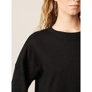 Women's Black <b>Oversized</b> <b>T</b>-<b>Shirt</b> 100% Cotton Three Quarter Sleeve <b>V</b>-<b>neck</b> Drop Shoulder Loose Fit Solid Color Breathable Knitted - Product Image 3