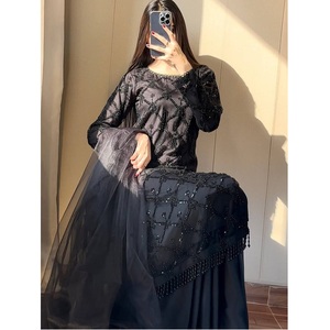 Ensemble kurta palazzo en tissu filet de qualité supérieure, style ethnique, pour femmes, avec de riches broderies, disponible au meilleur prix. - Product Image 5